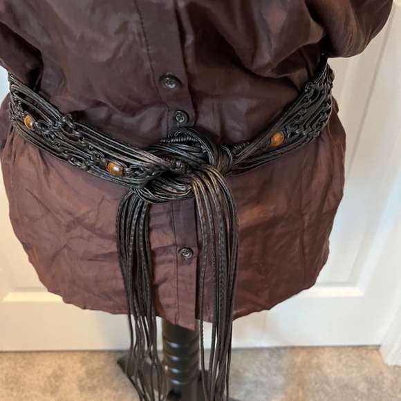 Bebe size L silk blend shirt with belt - Picture 4 of 14